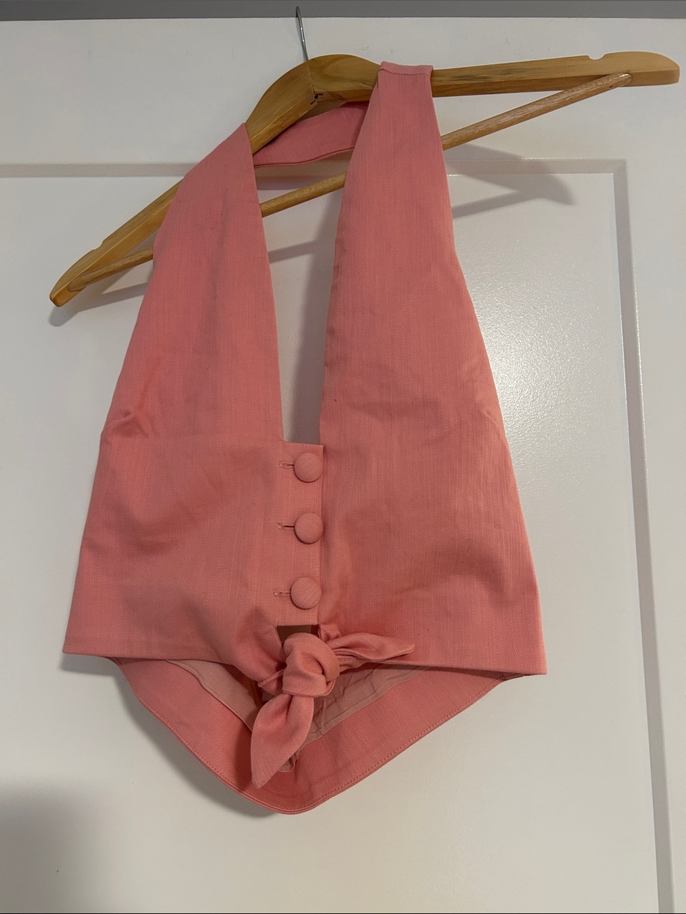 Women's Pink Halter Tie-Front Crop Top vest